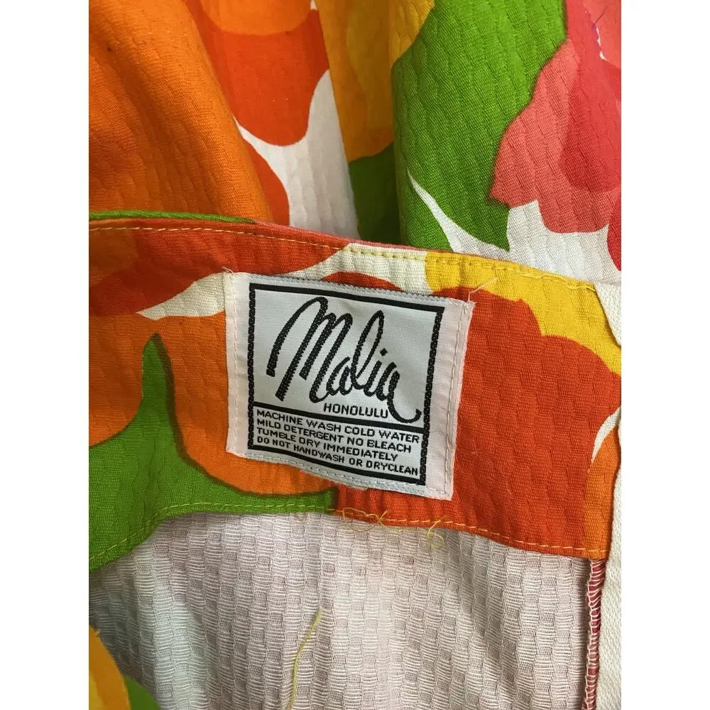 Vtg 60s 70s Malia Honolulu Maxi Dress Psychedelic Floral Sun Neon Hawaiian XS S - Picture 5 of 10